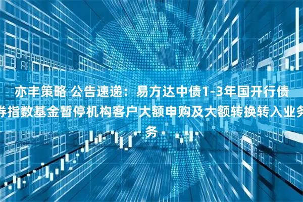 亦丰策略 公告速递：易方达中债1-3年国开行债券指数基金暂停机构客户大额申购及大额转换转入业务